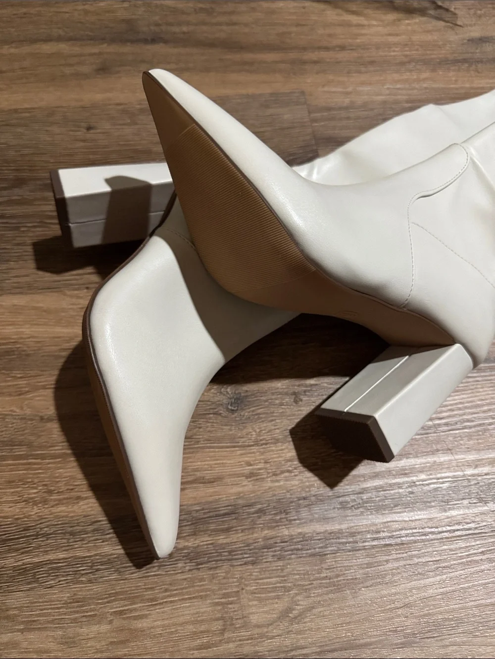 Women's Cream Knee-High Block Heel Boots